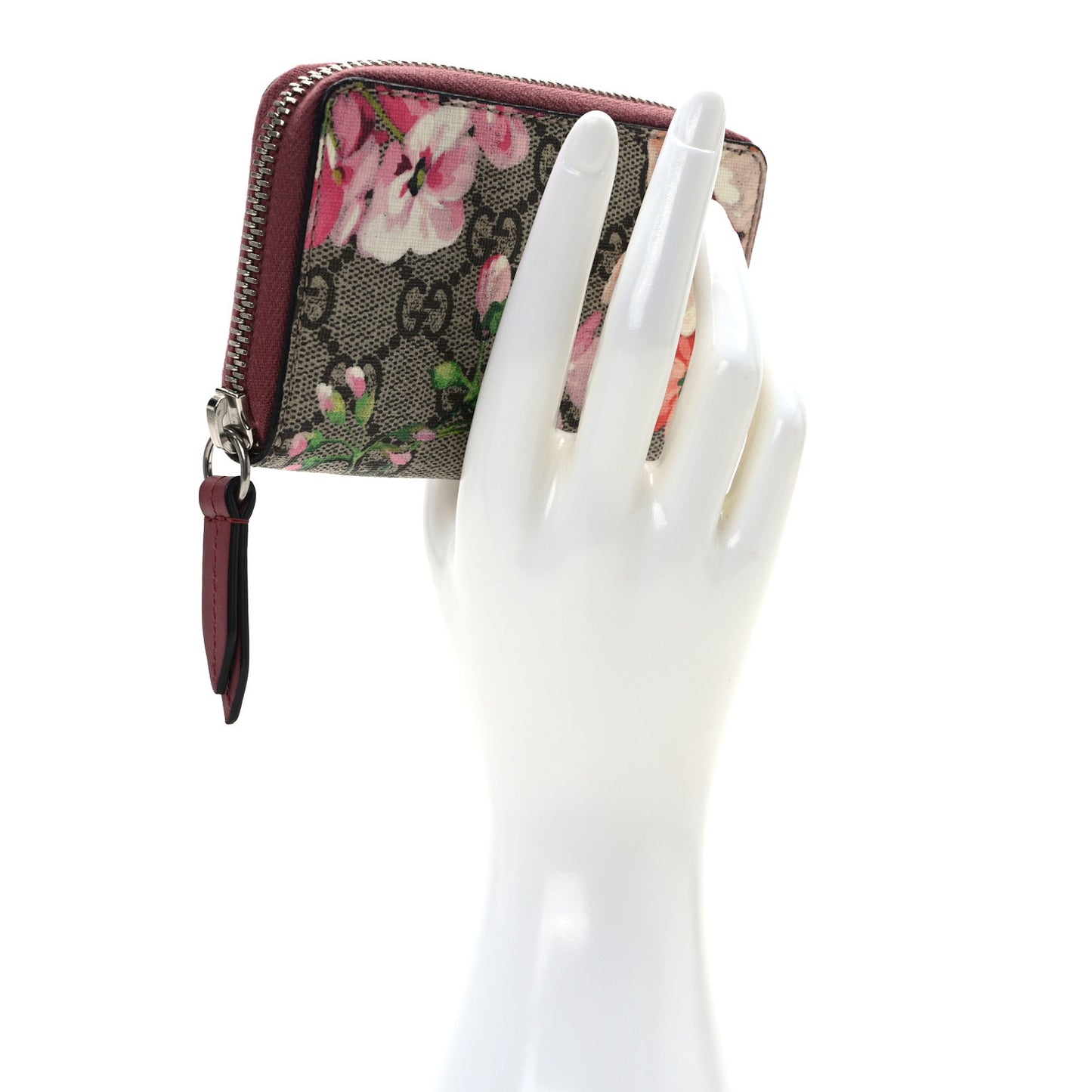 GG Supreme Monogram Blooms Zip Around Card Case Wallet Beige Multicolor Dry Rose