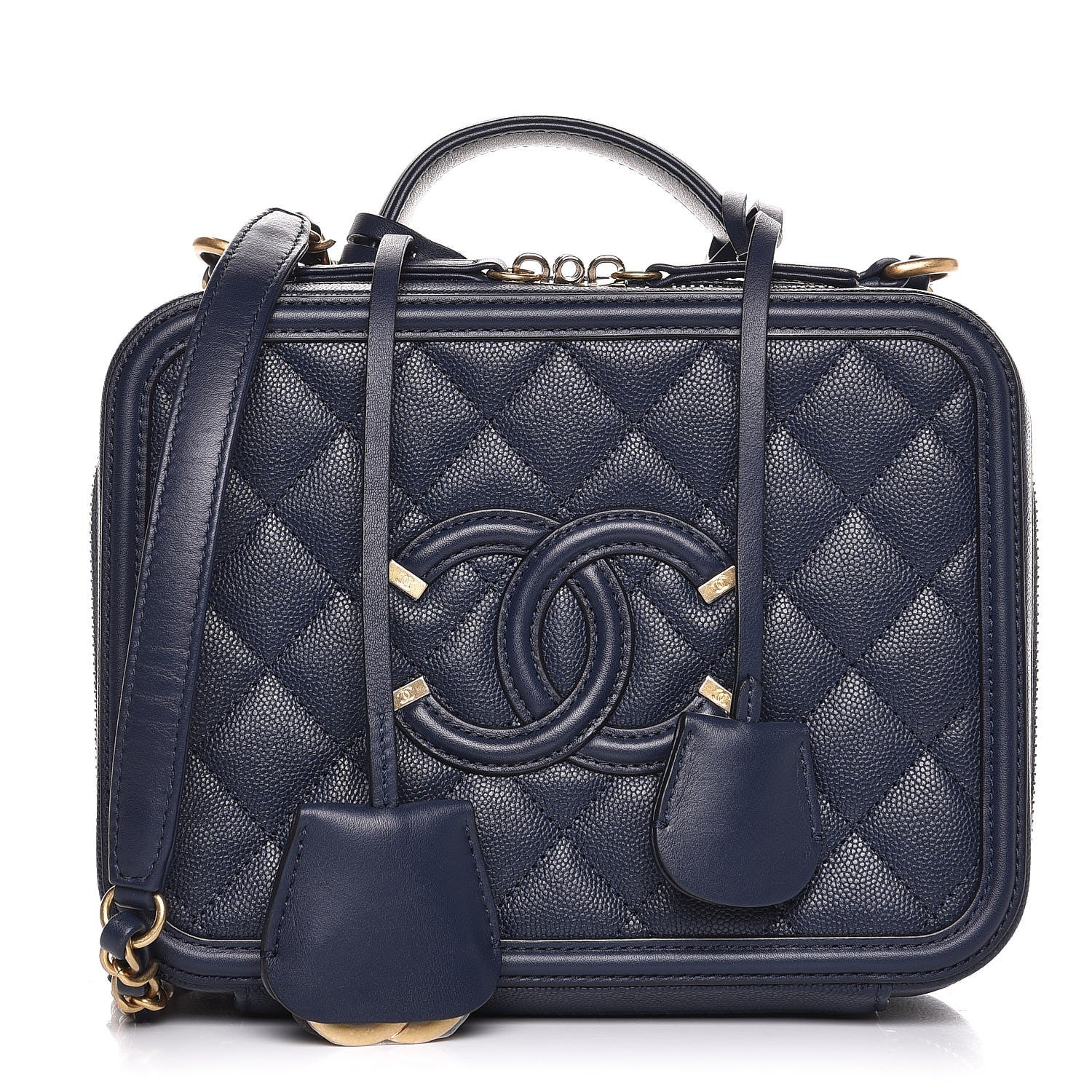 Chanel Caviar Quilted Medium CC Filigree Vanity Case Navy 1 of 8