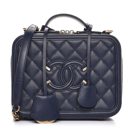 Chanel Caviar Quilted Medium CC Filigree Vanity Case Navy 1 of 8