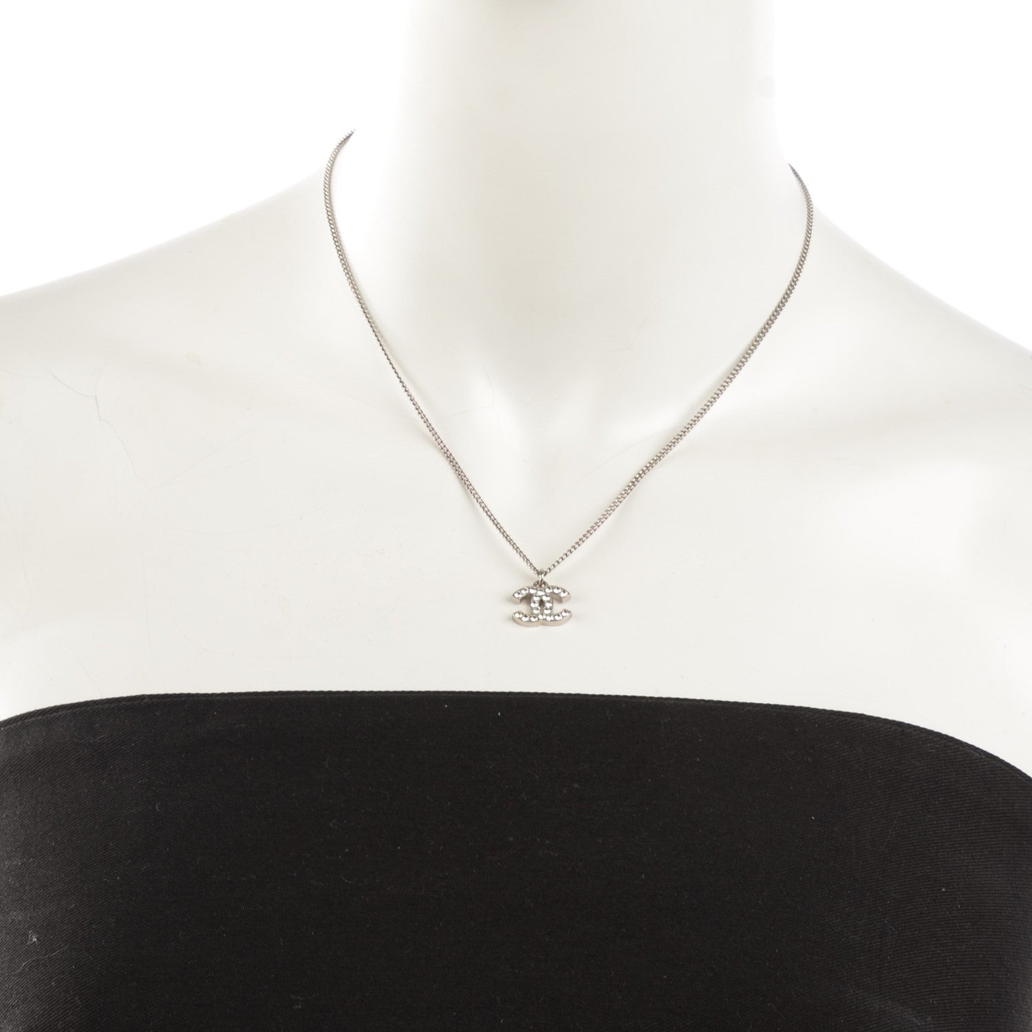 Chanel Crystal Timeless CC Necklace Silver 2 of 4