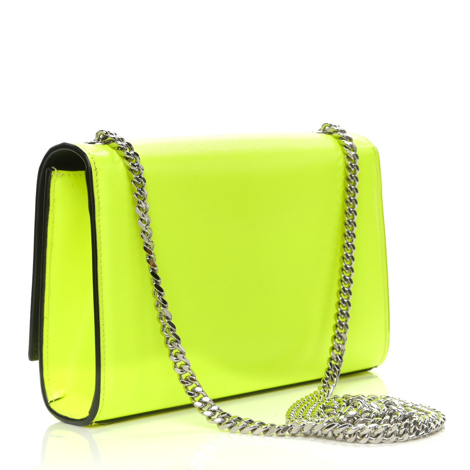 Saint Laurent Patent Grain de Poudre Small Monogram Kate Satchel Neon Yellow 3 of 10