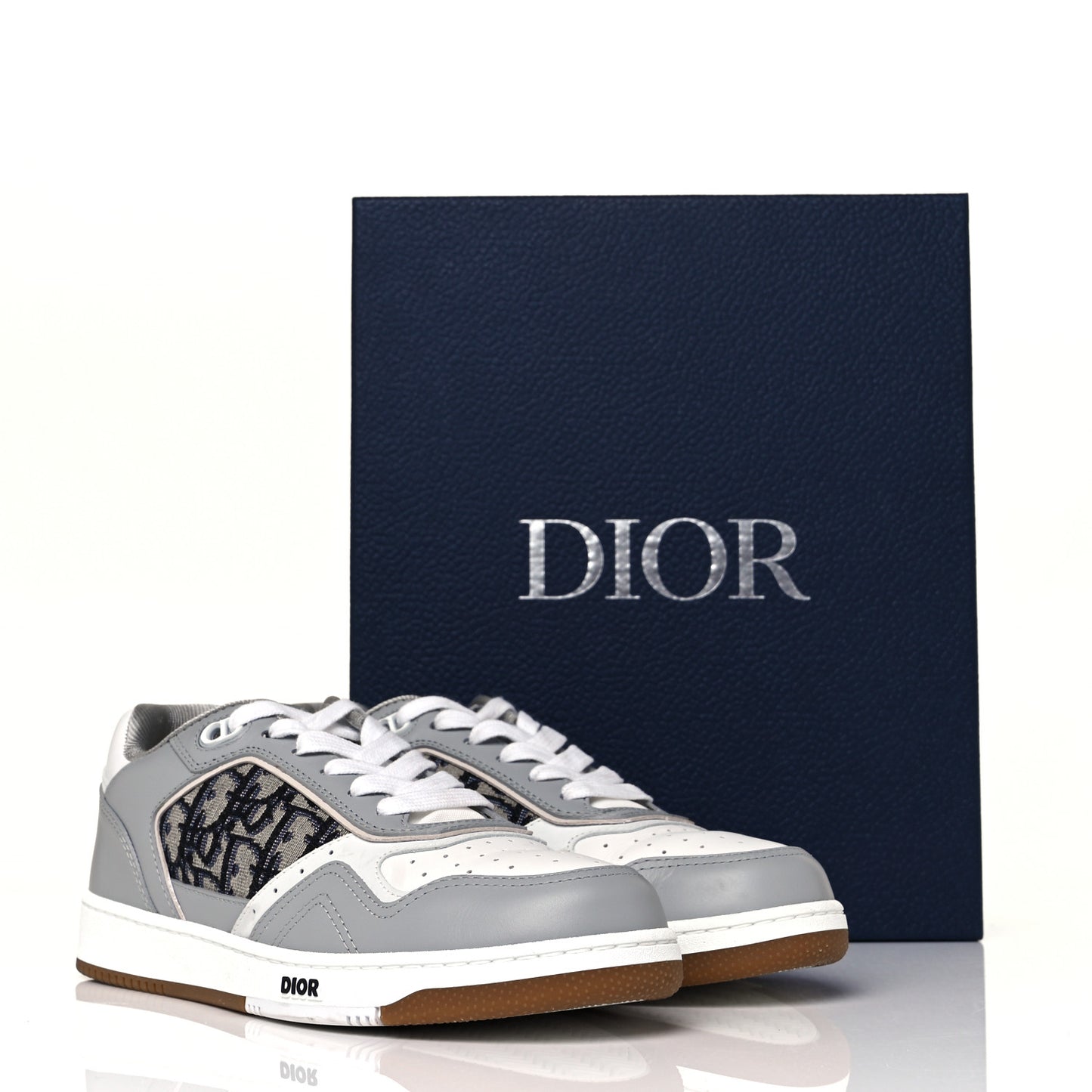 Smooth Calfskin Jacquard Oblique Mens B27 Low Top Sneakers 39 Beige Blue