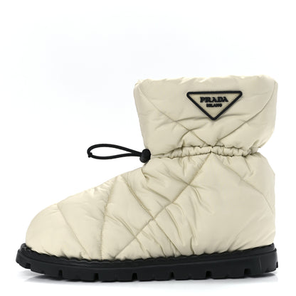 Prada Re-Nylon Piuma Triangle Logo Padded Drawcord 20mm Snow Boots 40 Avorio 1 of 9