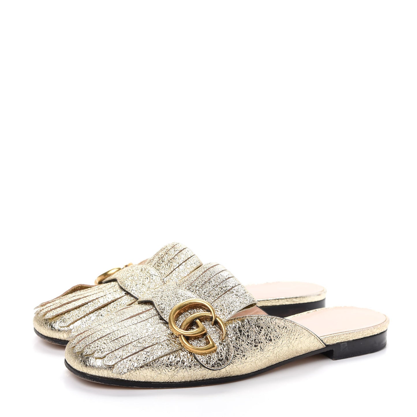 Galassia Womens GG Marmont Fringe Slippers 36 Platino
