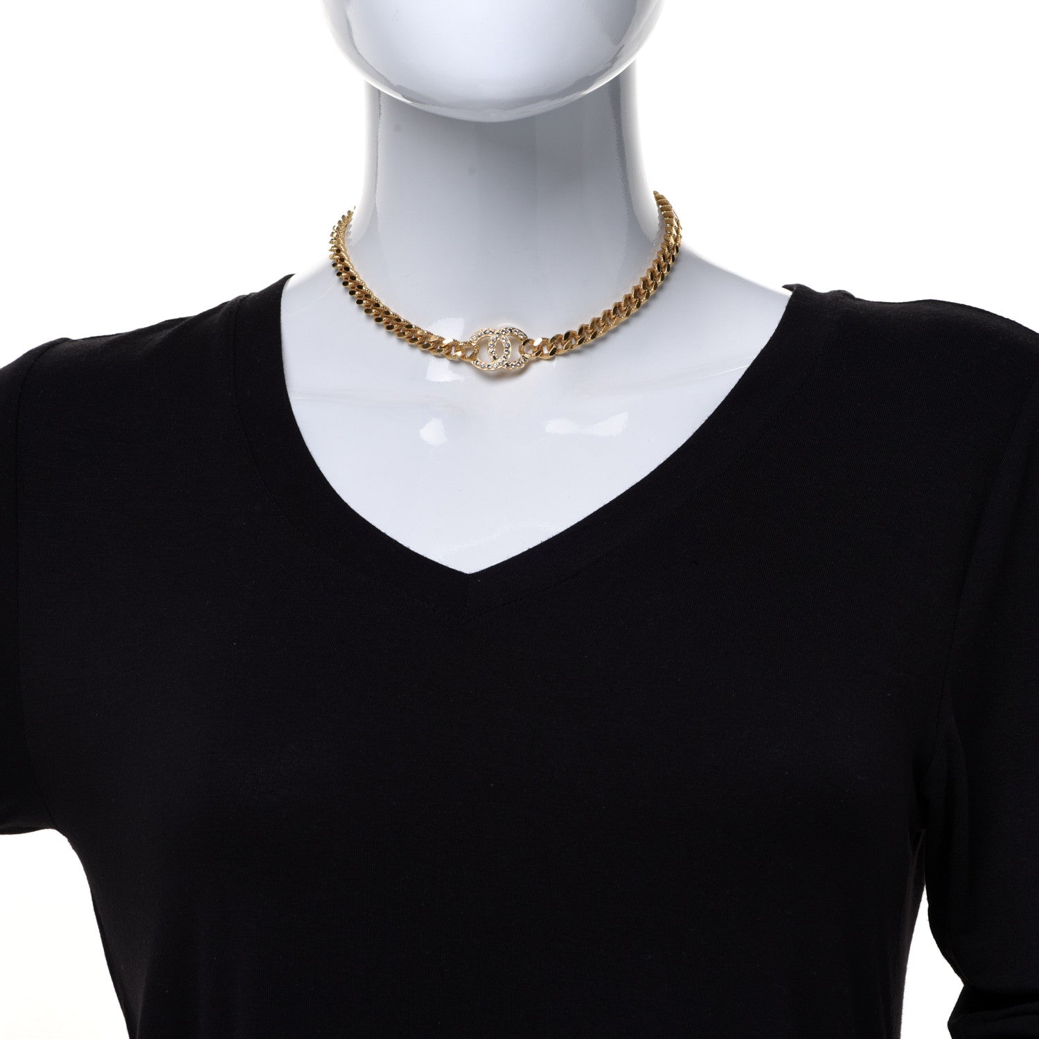 Chanel Crystal Chain Link CC Choker Necklace Gold 2 of 6