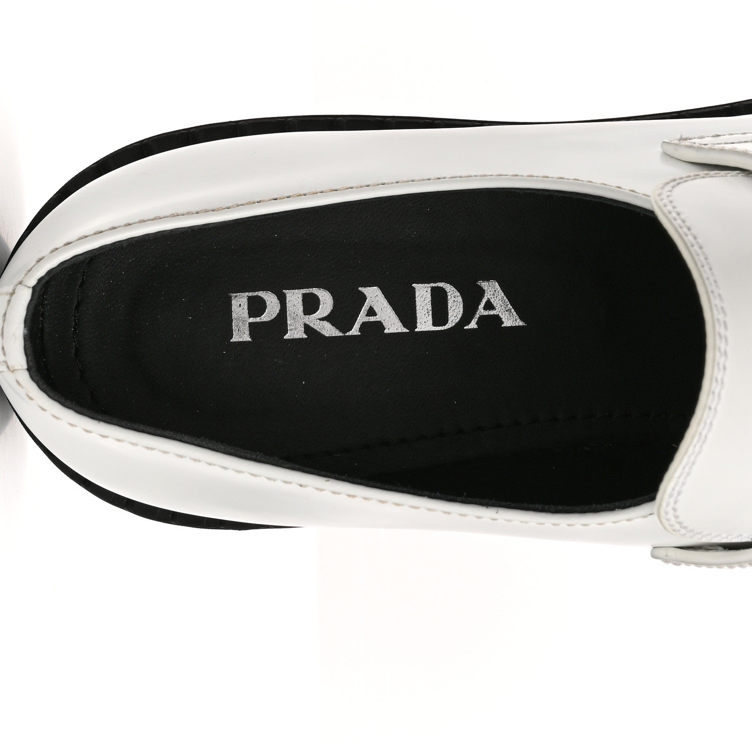 Prada Brushed Calfskin Metal Triangle Logo 20mm Loafers 39.5 White 7 of 13
