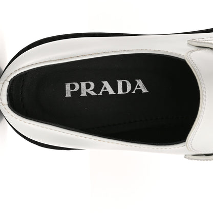 Prada Brushed Calfskin Metal Triangle Logo 20mm Loafers 39.5 White 7 of 13