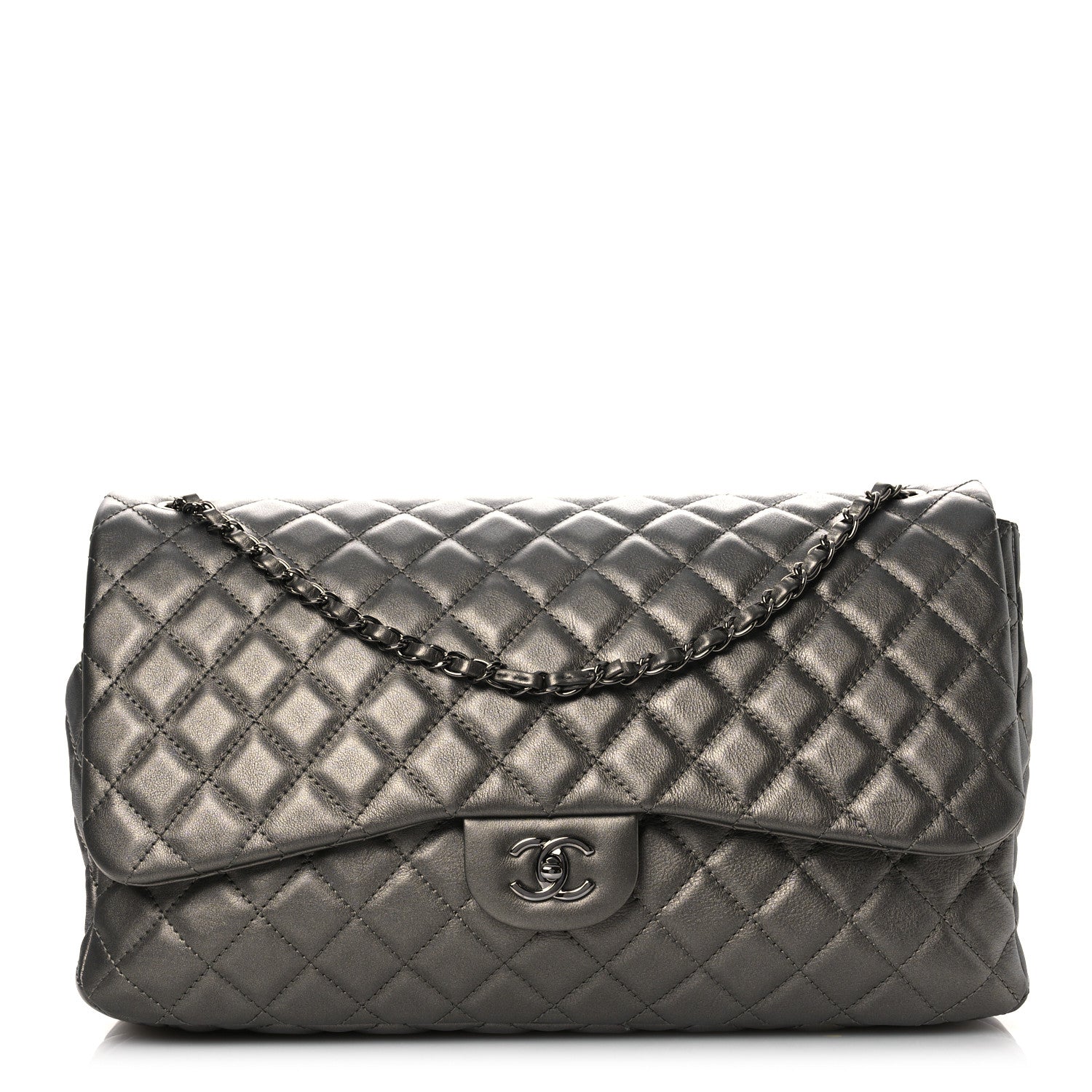 Chanel Metallic Lambskin Quilted XXL Travel Flap Bag  Dark Grey 1 of 12