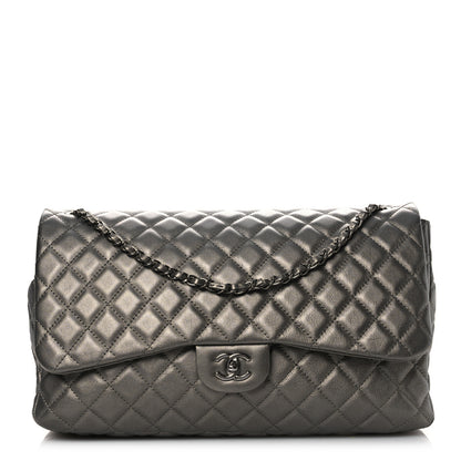 Chanel Metallic Lambskin Quilted XXL Travel Flap Bag  Dark Grey 1 of 12