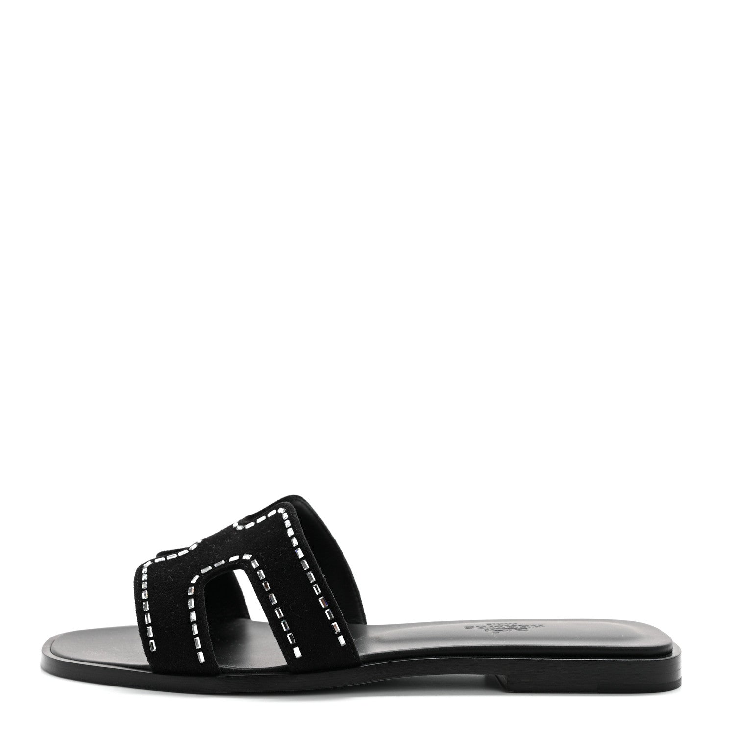 Hermes Suede Goatskin Crystal Embellished Oran Sandals 36.5 Black 1 of 8
