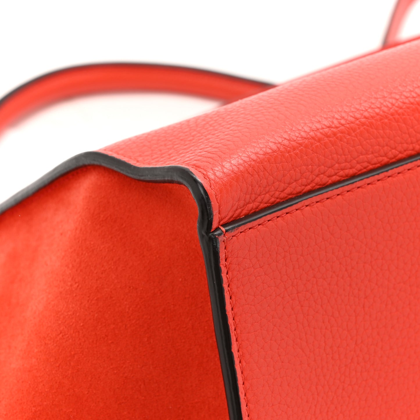 Drummed Calfskin Suede Medium Trapeze Vermillion