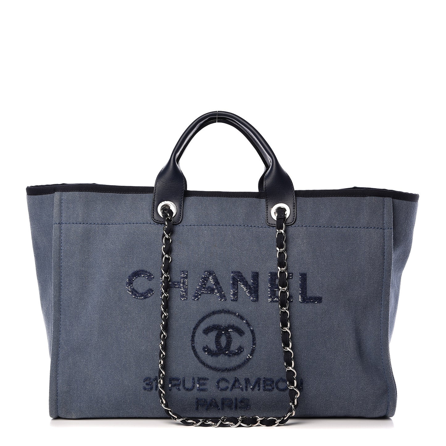 Canvas Sequin Large Deauville Tote Navy