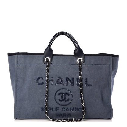 Chanel Canvas Sequin Large Deauville Tote Navy 1 of 10