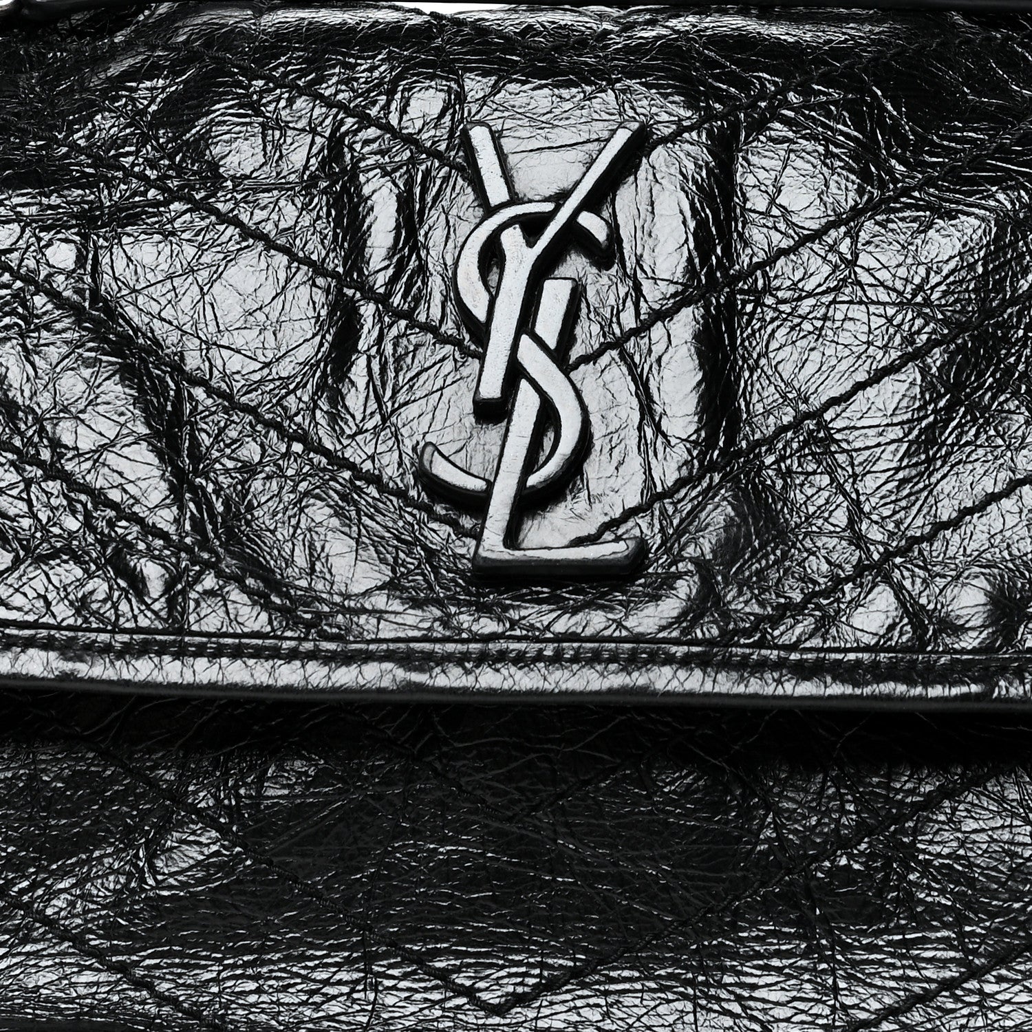 Saint Laurent Crinkled Calfskin Matelasse Monogram Medium Niki Chain Satchel Black 8 of 10
