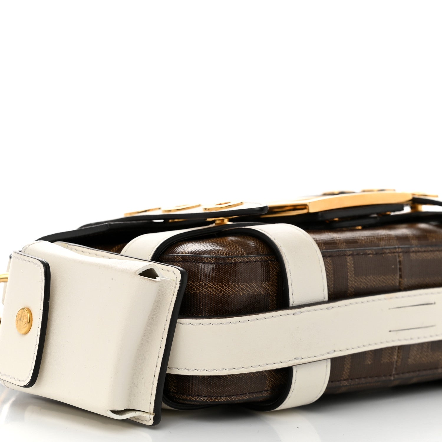 Fendi Glazed Fabric Vitello Century FF 1974 Mini Baguette Cage Mogano Panna White Ice 9 of 10
