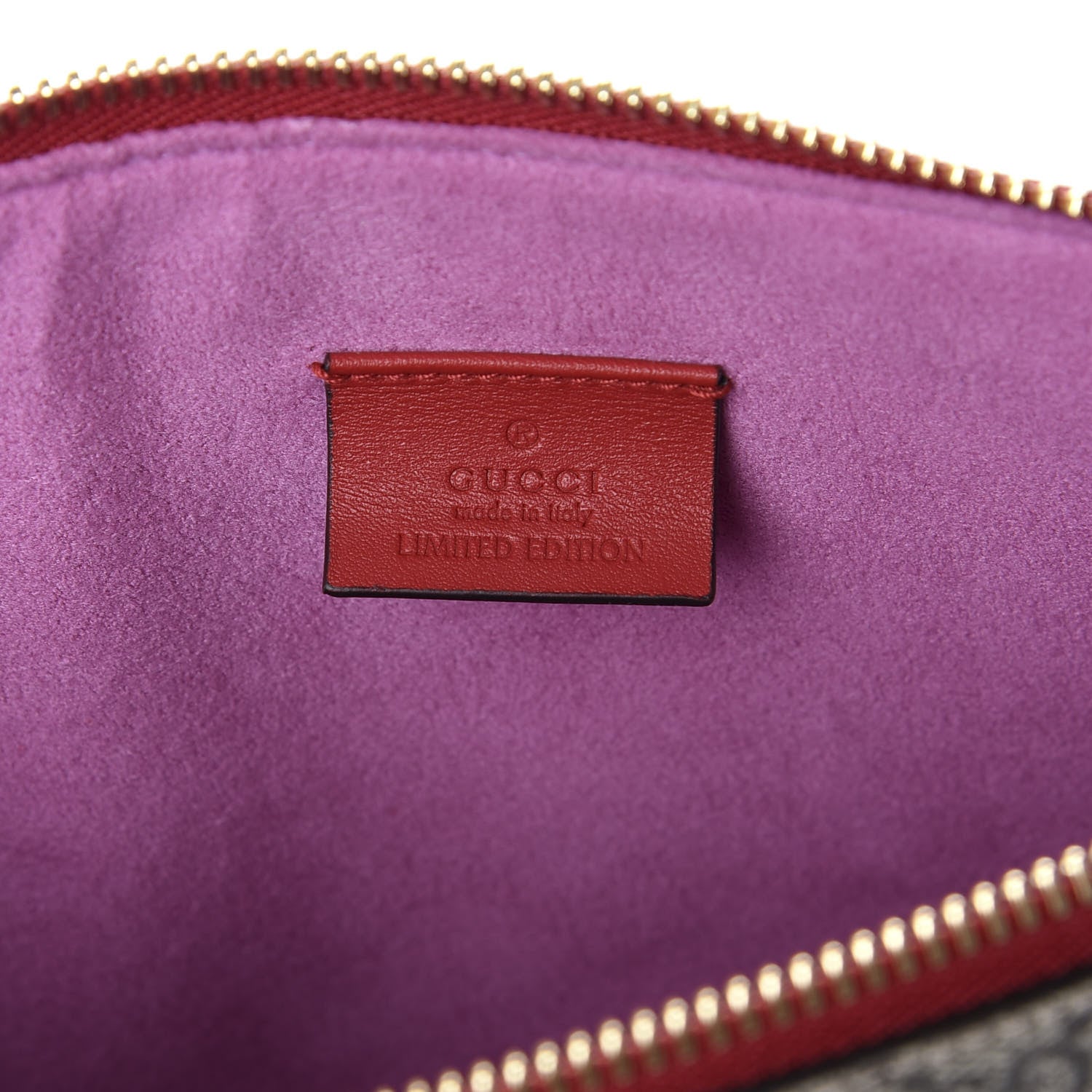 Gucci GG Supreme Monogram Bosco Patch Zip Pouch Beige Malva Hibiscus Red 6 of 10