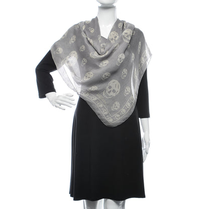 Alexander McQueen Silk Chiffon Skull Scarf Grey 2 of 4