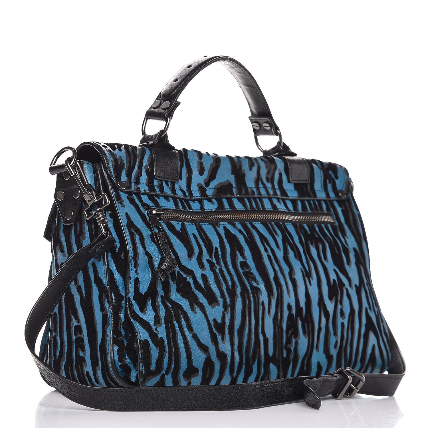 Proenza Schouler Lambskin Velvet Medium Woodgrain PS1 Satchel Teal Black 4 of 17