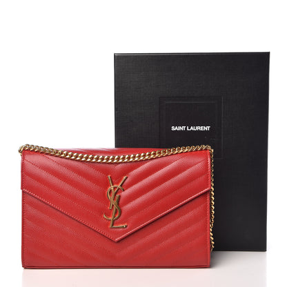 Saint Laurent Grain De Poudre Matelasse Chevron Monogram Chain Wallet Red 12 of 12