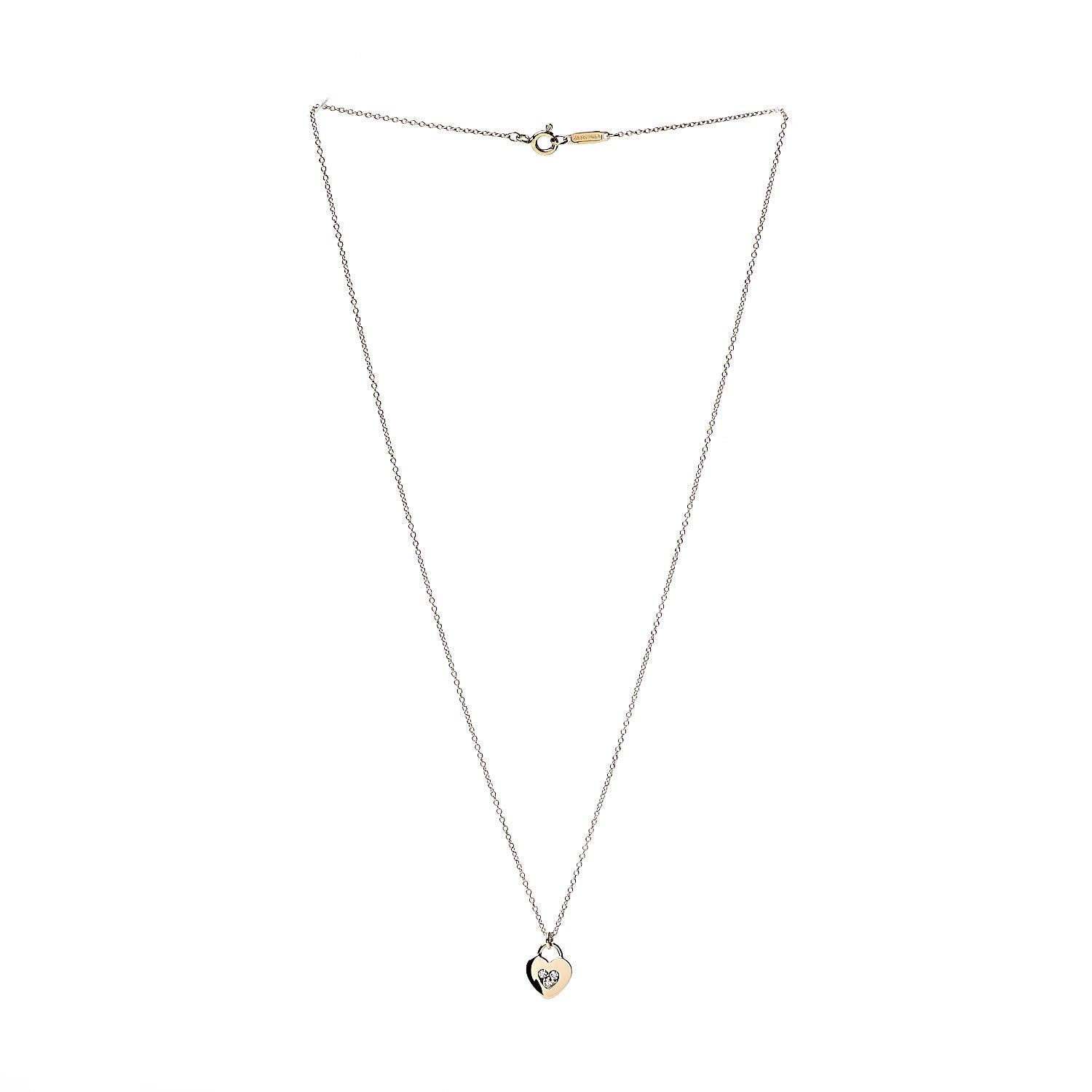 Tiffany 18K Yellow Gold Diamond Heart Locket Pendant Necklace 3 of 7