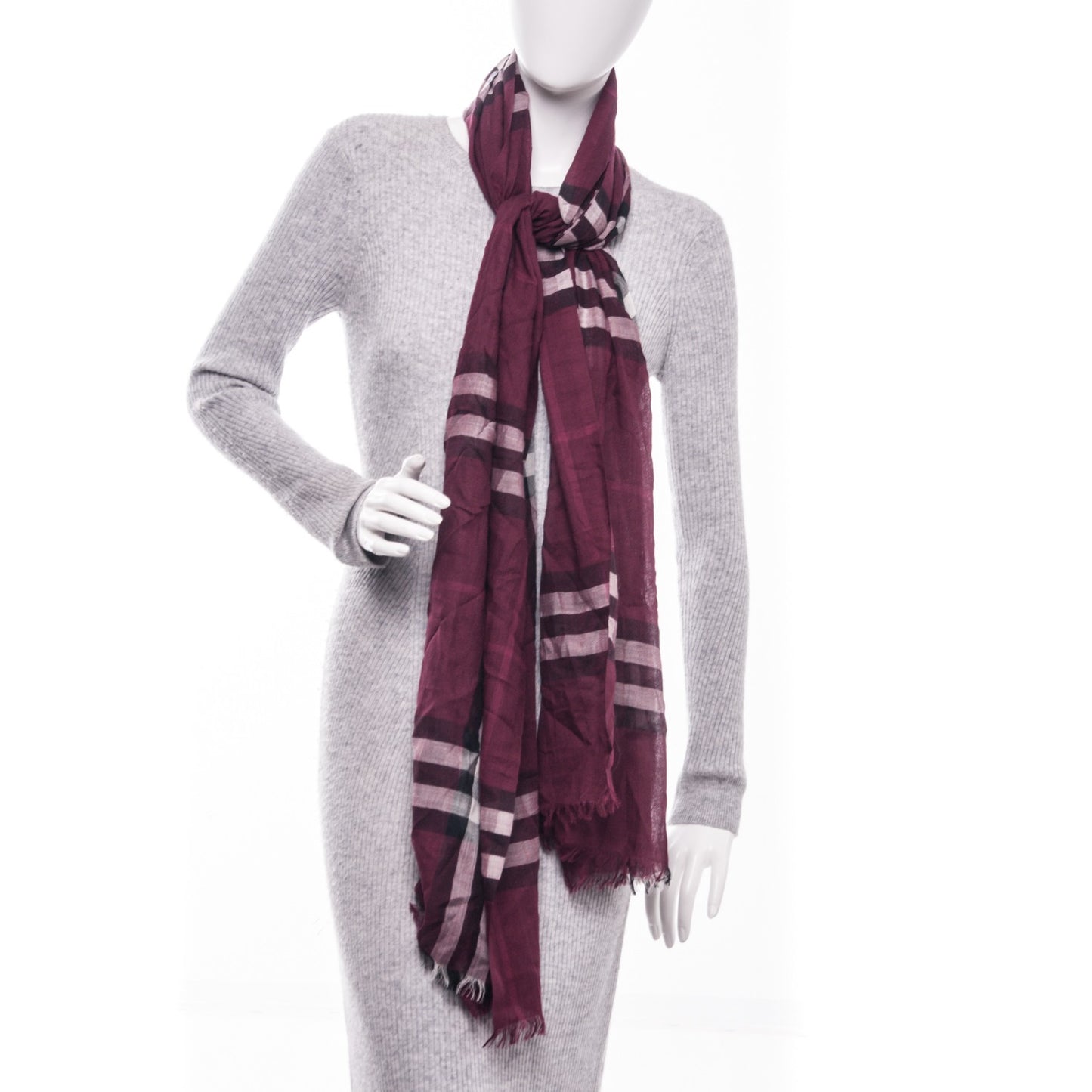 Wool Silk Giant Check Scarf Purple