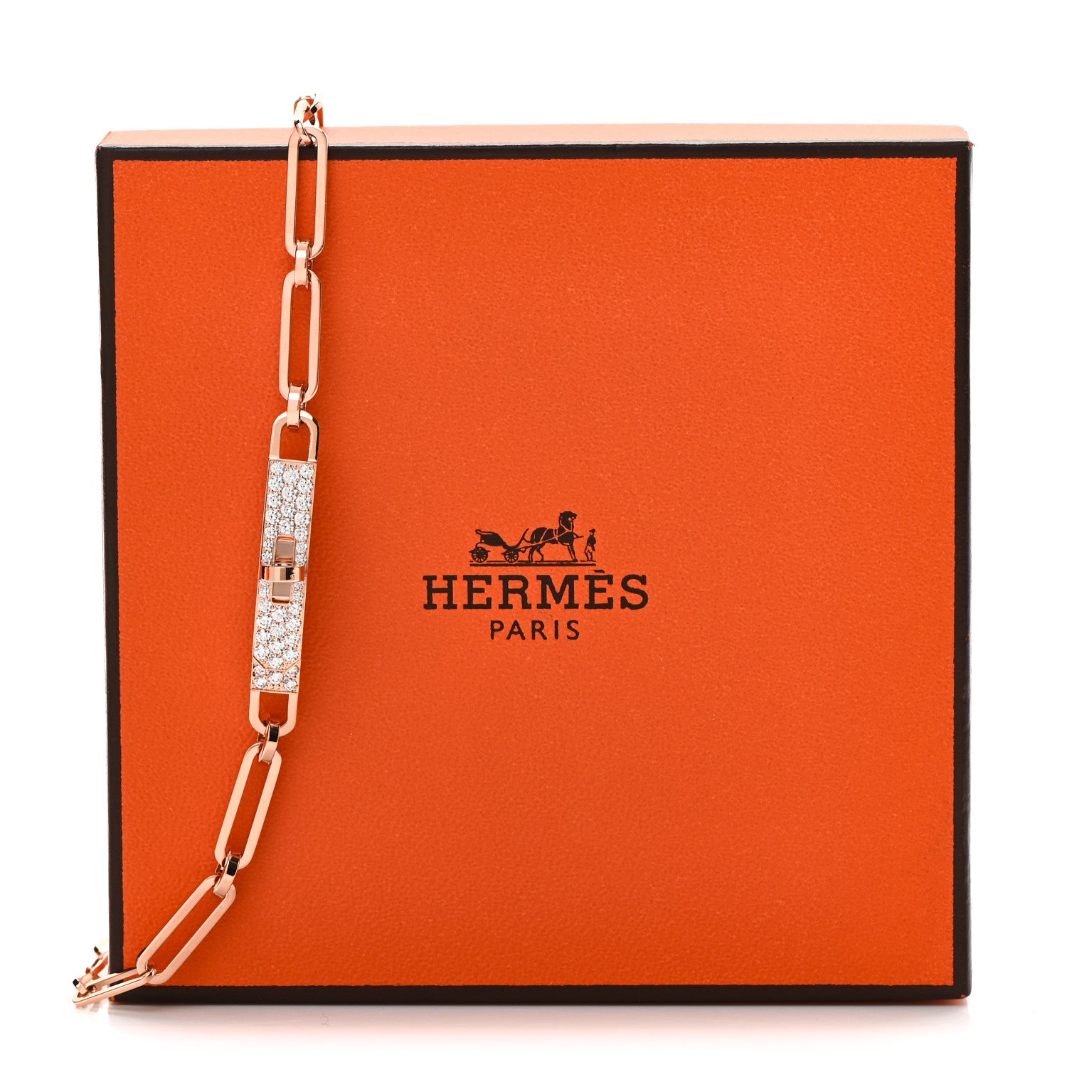 Hermes 18K Rose Gold Diamond Pave Kelly Chaine Choker Necklace 8 of 8