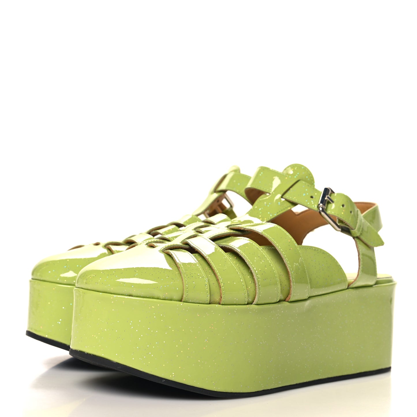 Glitter Rubber Wedge Sandals 39 Aniseed Green