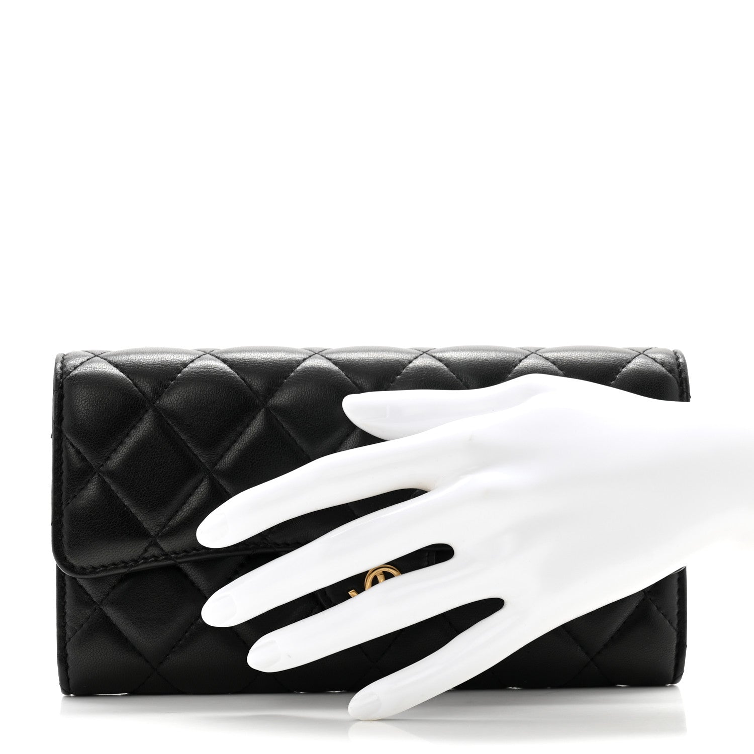 Chanel Lambskin Quilted Large Gusset Flap Wallet Black 2 of 15