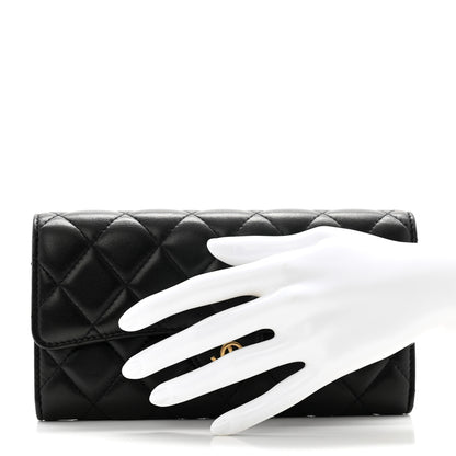 Chanel Lambskin Quilted Large Gusset Flap Wallet Black 2 of 15