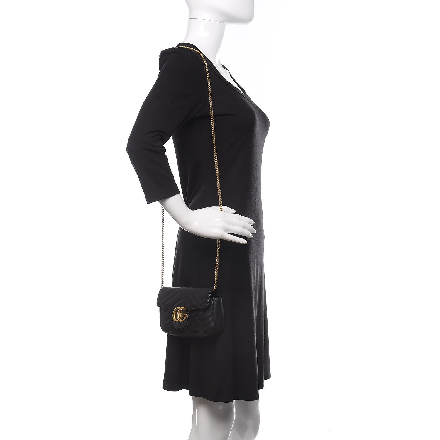 Gucci Calfskin Matelasse Super Mini GG Marmont Shoulder Bag Black 2 of 11