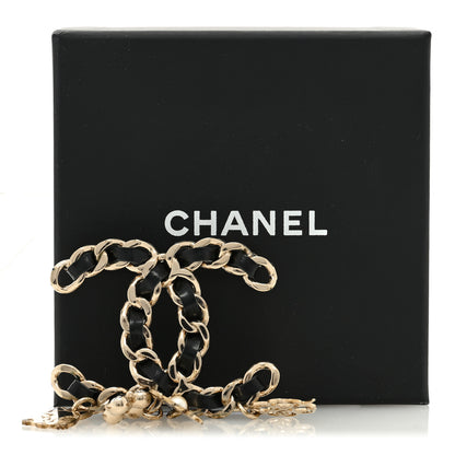 Chanel Lambskin Crystal Chain CC Charms Brooch Black Gold 5 of 5