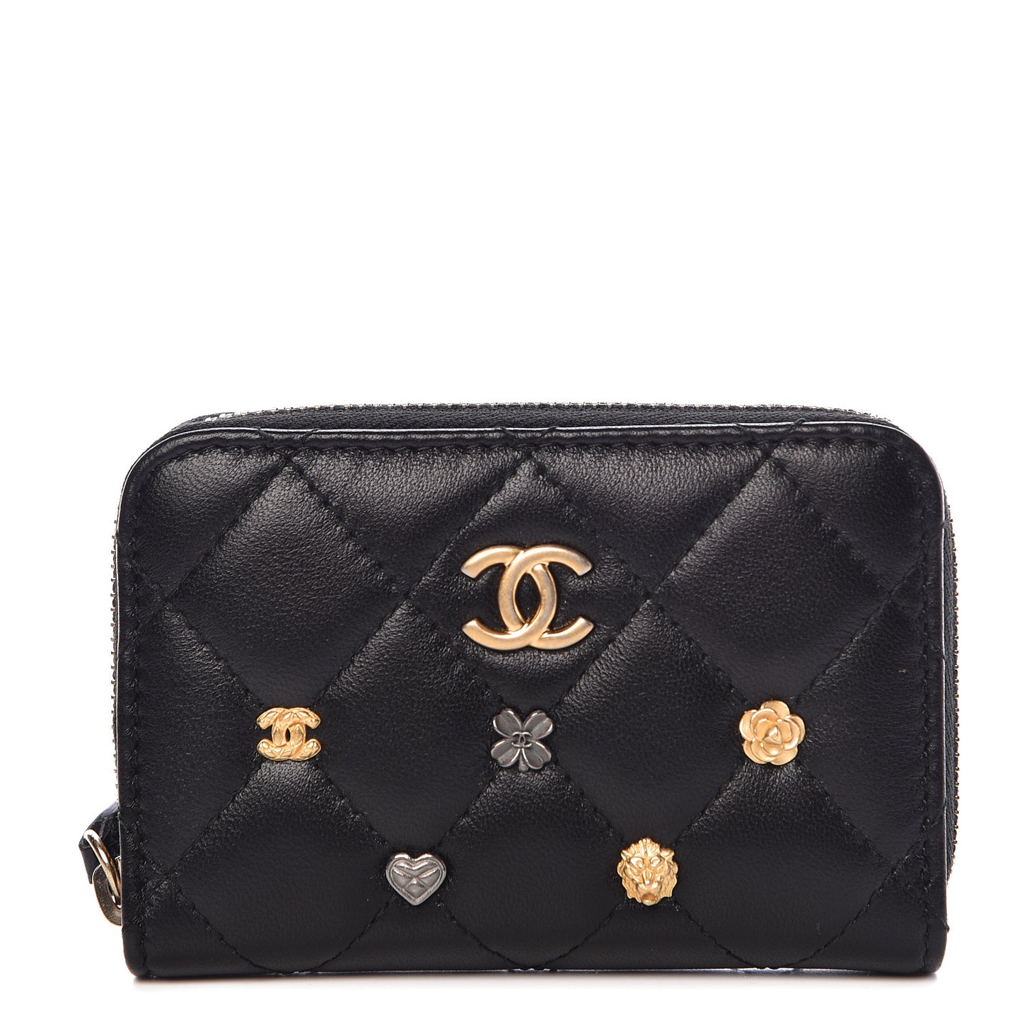 Lambskin Lucky Charms Zip Coin Purse Black