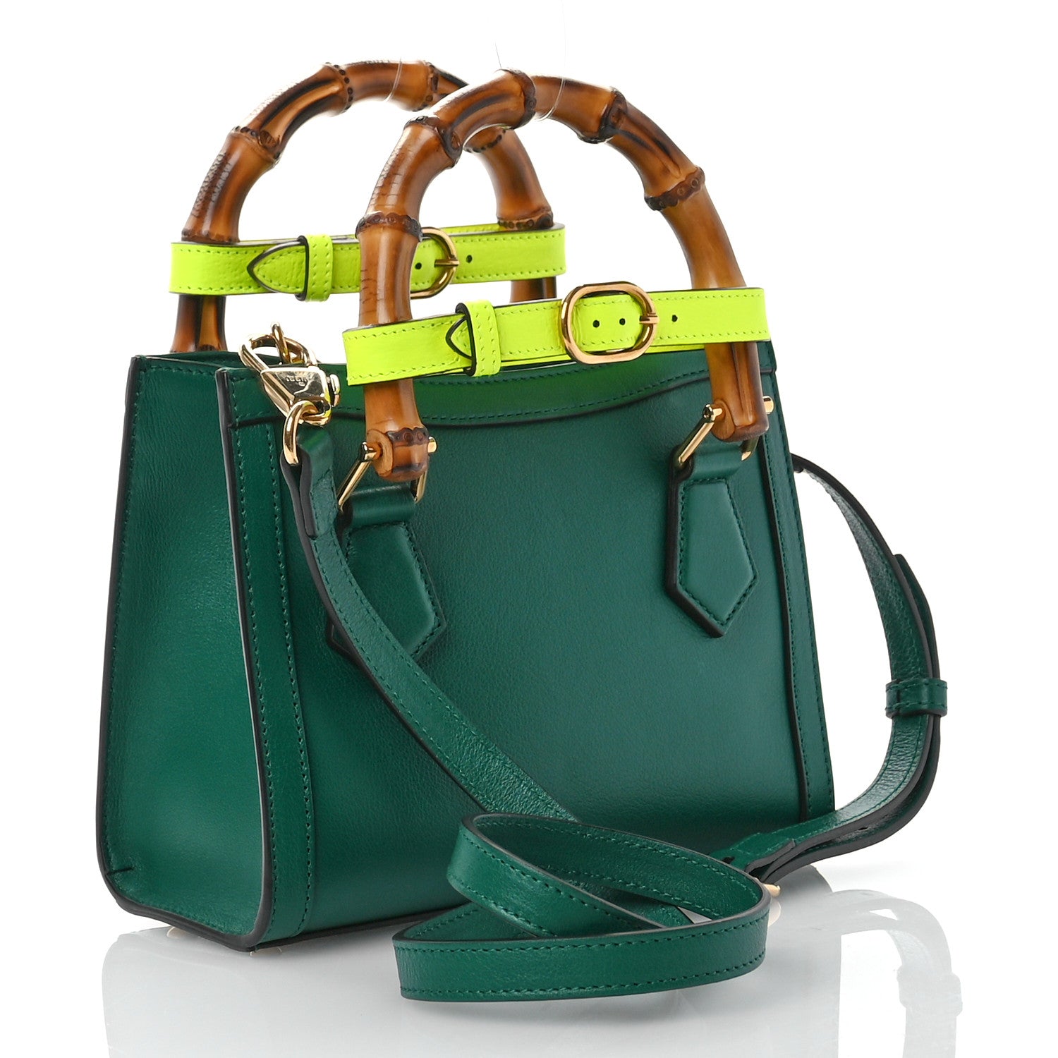 Gucci Wonka Grain Calfskin Mini Diana Tote Bag Green Yellow Fluo 3 of 10