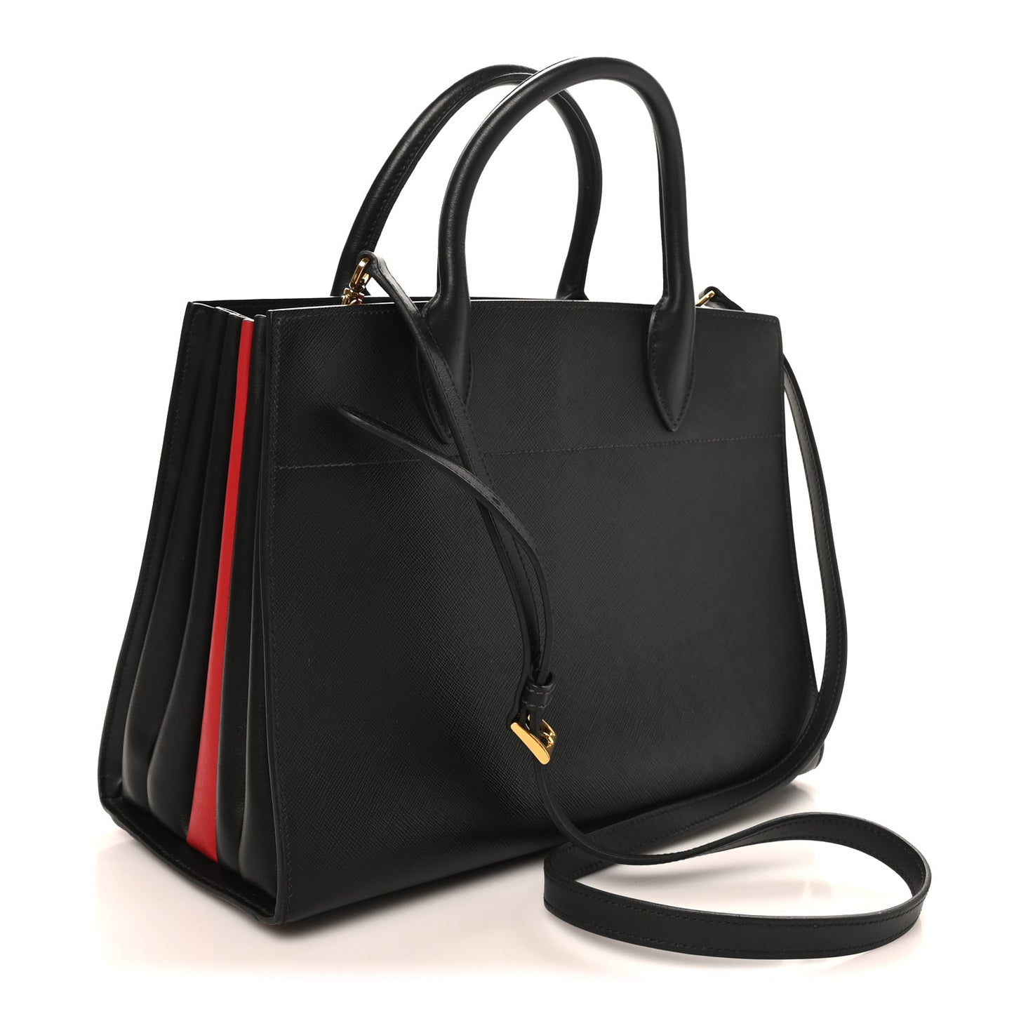 Saffiano City Calfskin Medium Bibliothèque Top Handle Black Fuoco