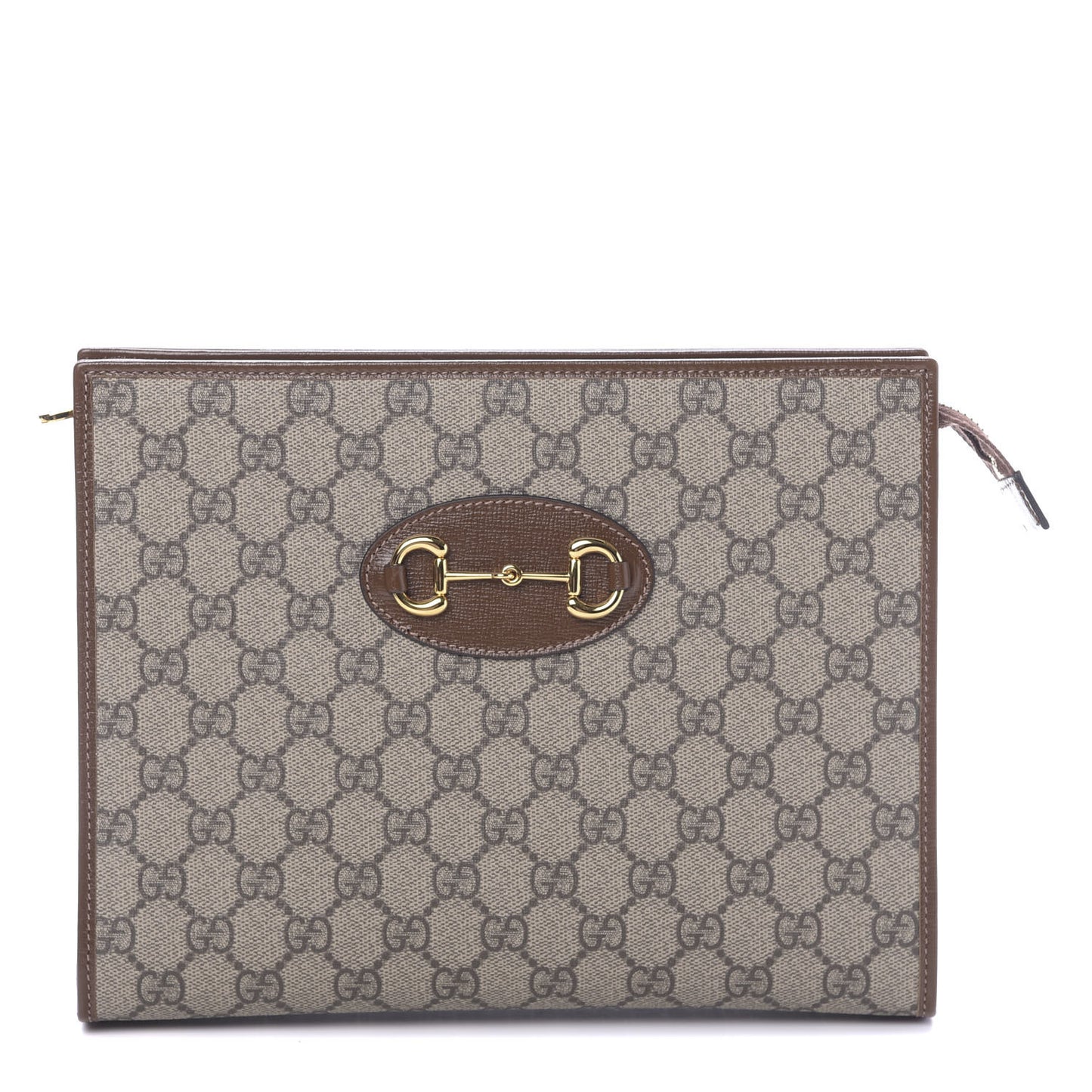 GG Supreme Monogram Horsebit 1955 Zip Pouch Beige Brown Sugar