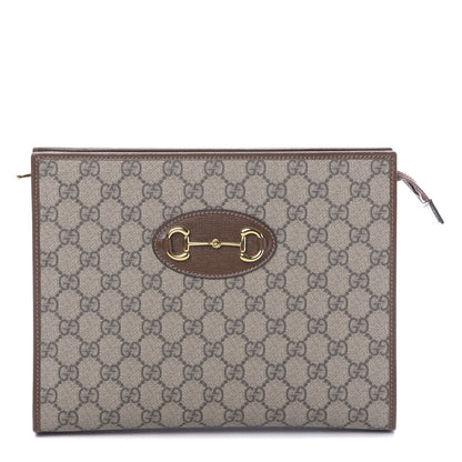 Gucci GG Supreme Monogram Horsebit 1955 Zip Pouch Beige Brown Sugar 1 of 11