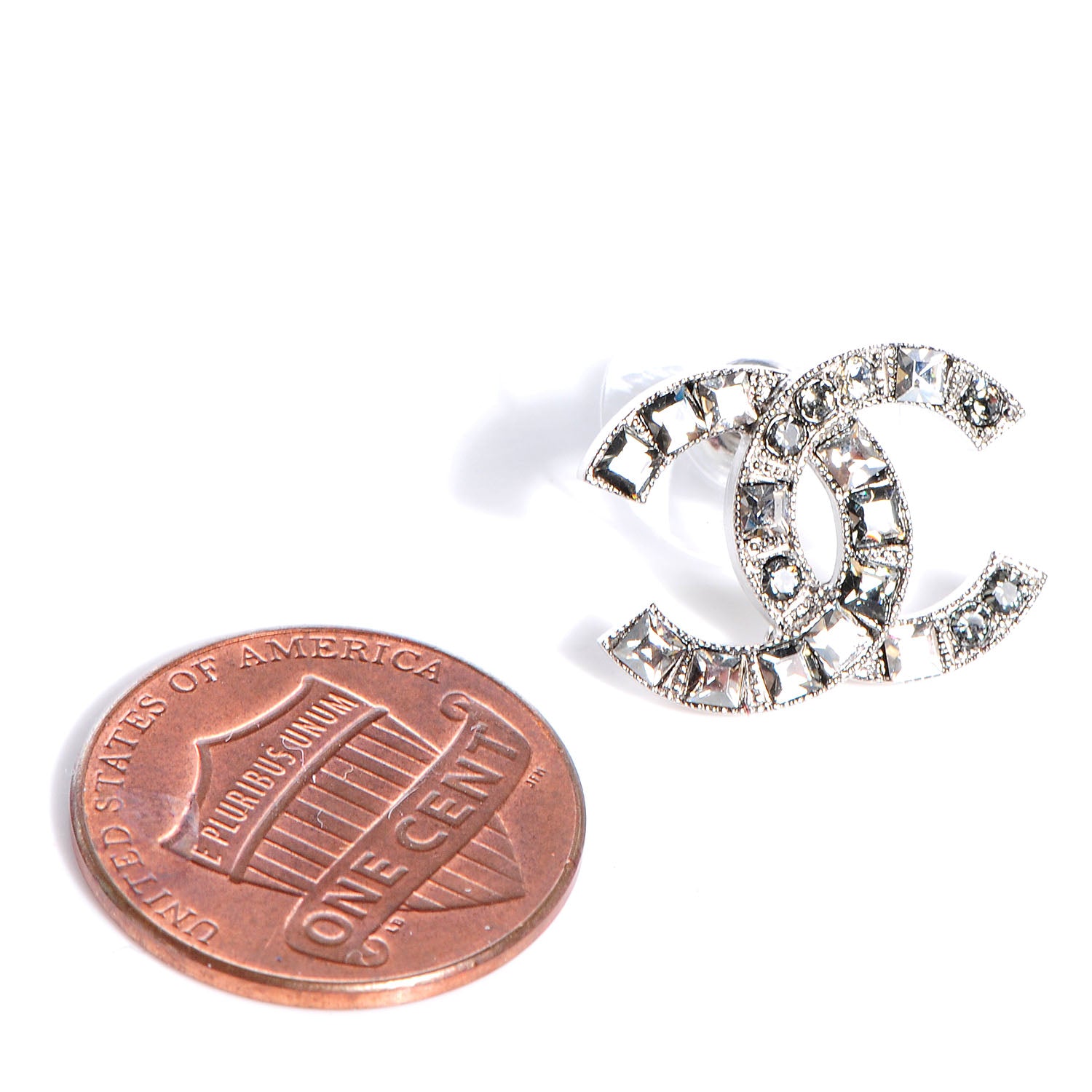 Chanel Crystal Baguette CC Earrings Grey 2 of 5