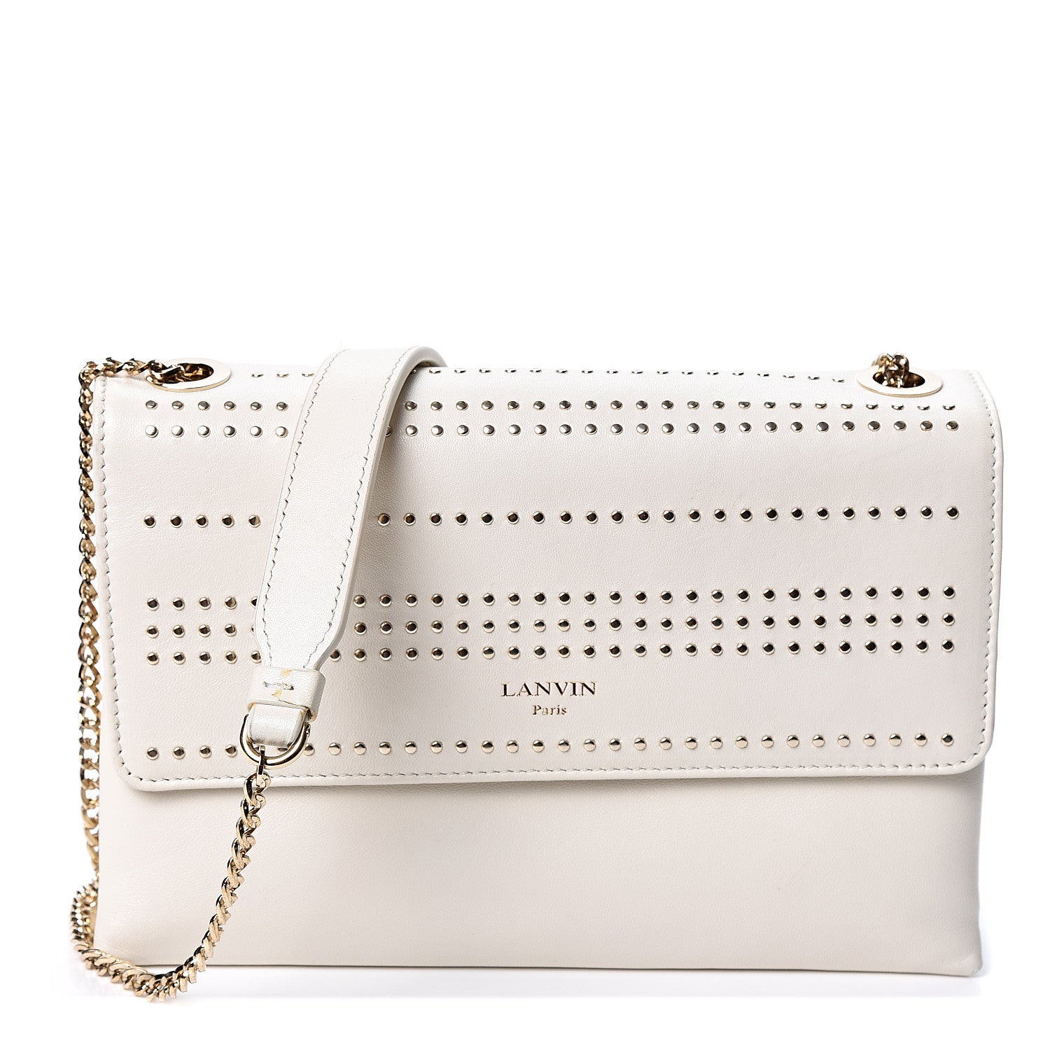 Lanvin Lambskin Studded Mini Sugar Flap Shoulder Bag White 1 of 12