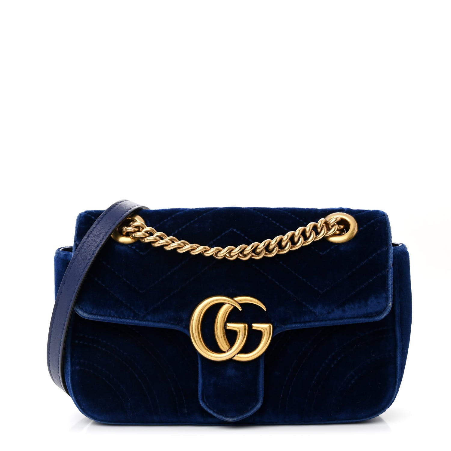 Gucci Velvet Matelasse Mini GG Marmont Shoulder Bag Cobalt Blue 1 of 11