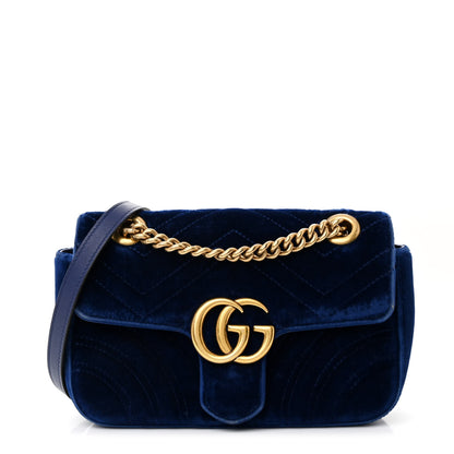 Gucci Velvet Matelasse Mini GG Marmont Shoulder Bag Cobalt Blue 1 of 11