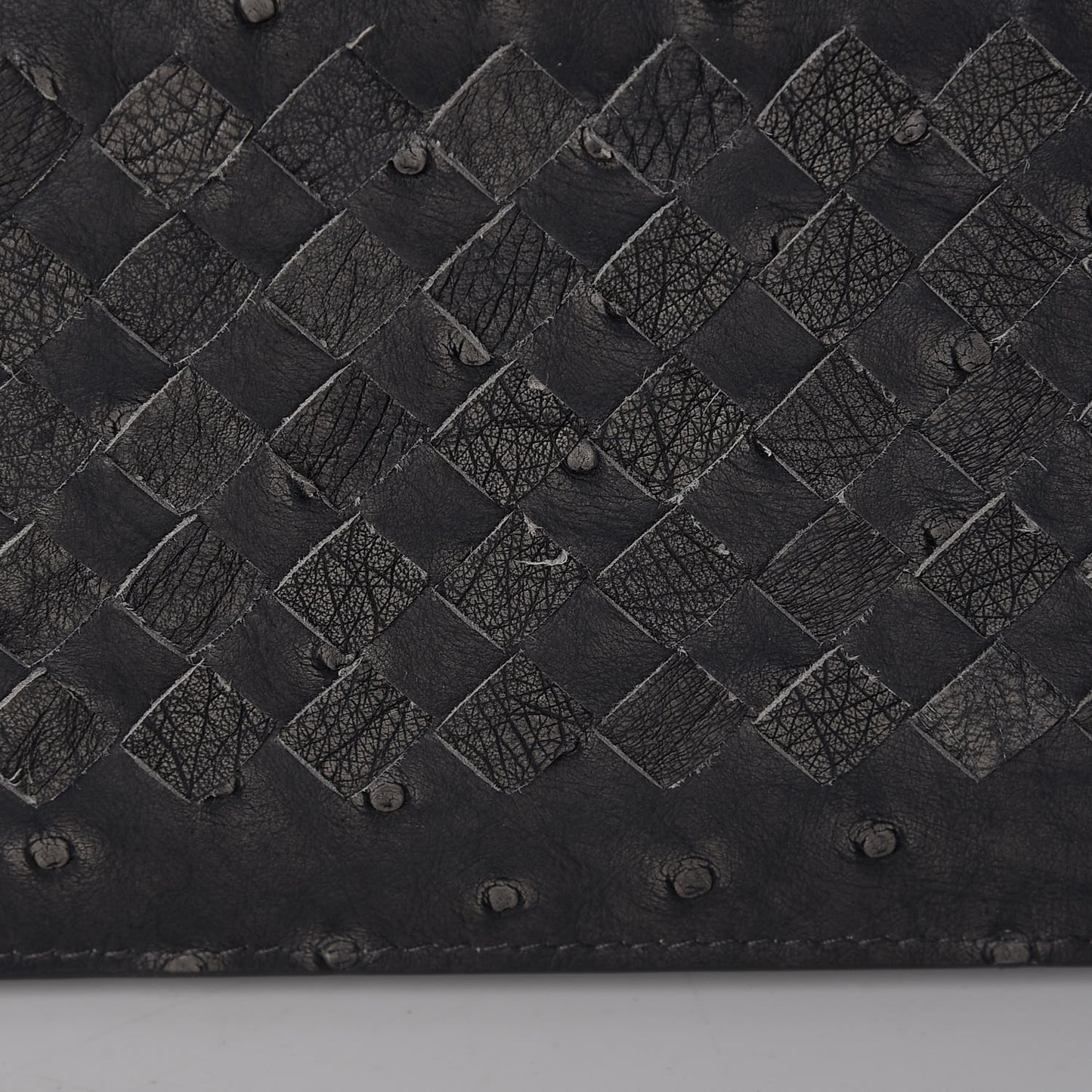 Ostrich Intrecciato Flap Wallet Ardoise