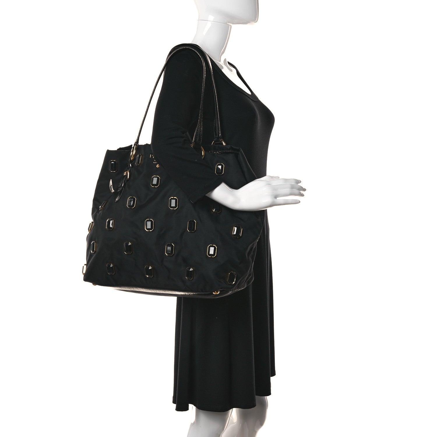 Prada Tessuto Nylon Pietre Jeweled Tote Black 2 of 13