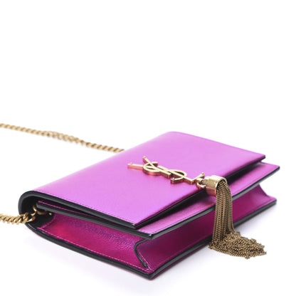 Saint Laurent Metallic Calfskin Classic Monogram Kate Tassel Chain Wallet Fuchsia 3 of 10