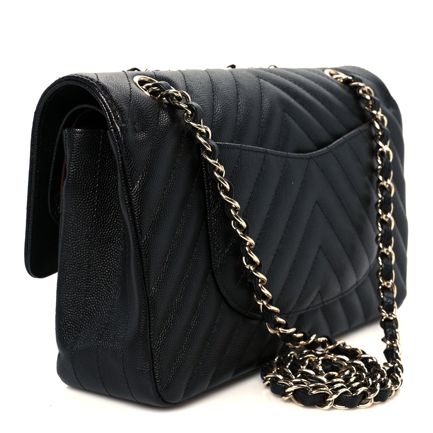 Chanel Caviar Chevron Quilted Medium Double Flap Black 3 of 11