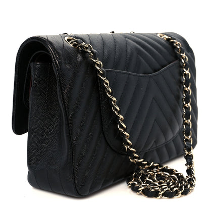 Chanel Caviar Chevron Quilted Medium Double Flap Black 3 of 11
