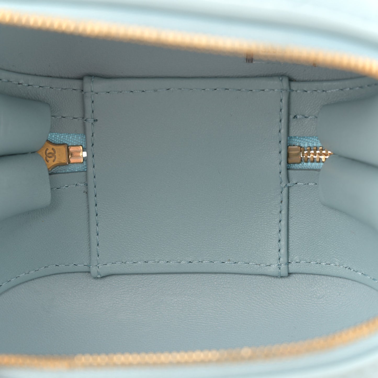 Lambskin Quilted CC Bubble Vanity Case With Chain Light Blue