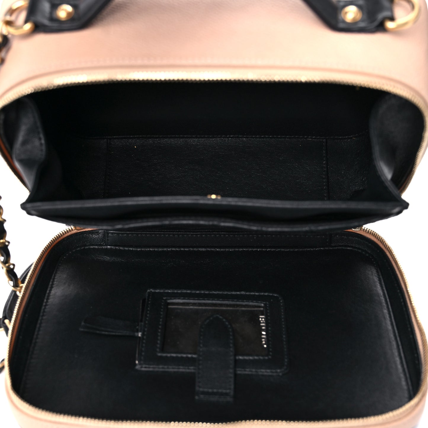 Caviar Quilted Large CC Filigree Vanity Case Beige Black