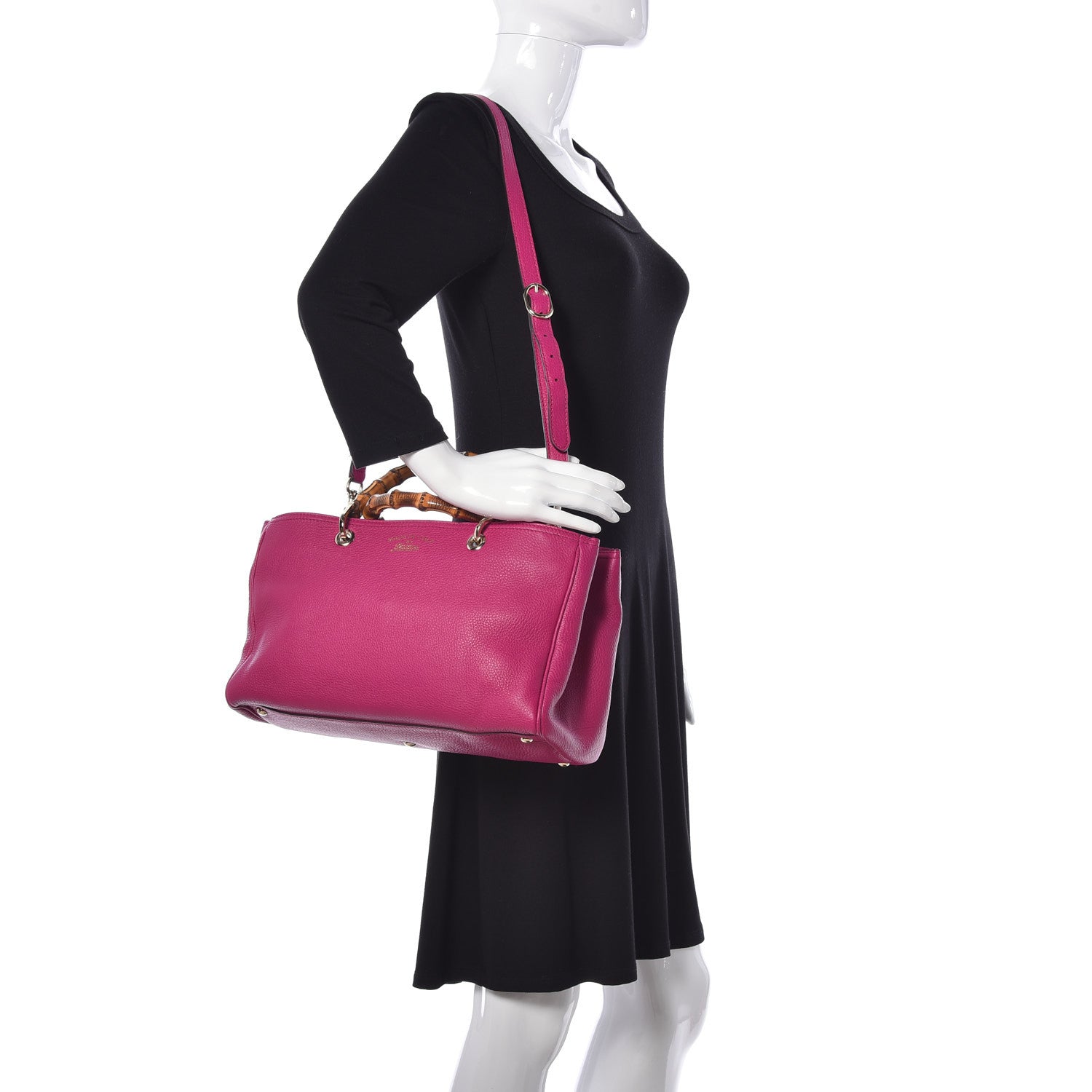 Gucci Pebbled Calfskin Medium Bamboo Shopper Tote Bright Bougainvillea 2 of 10
