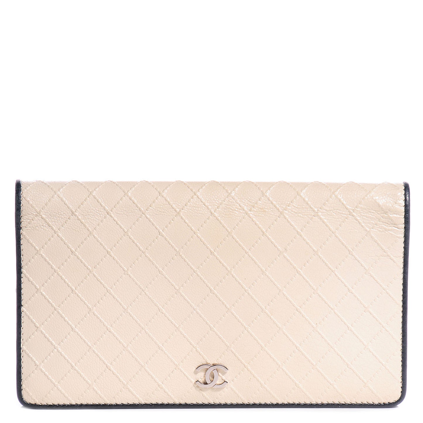 Leather Stitched Yen Wallet Light Beige