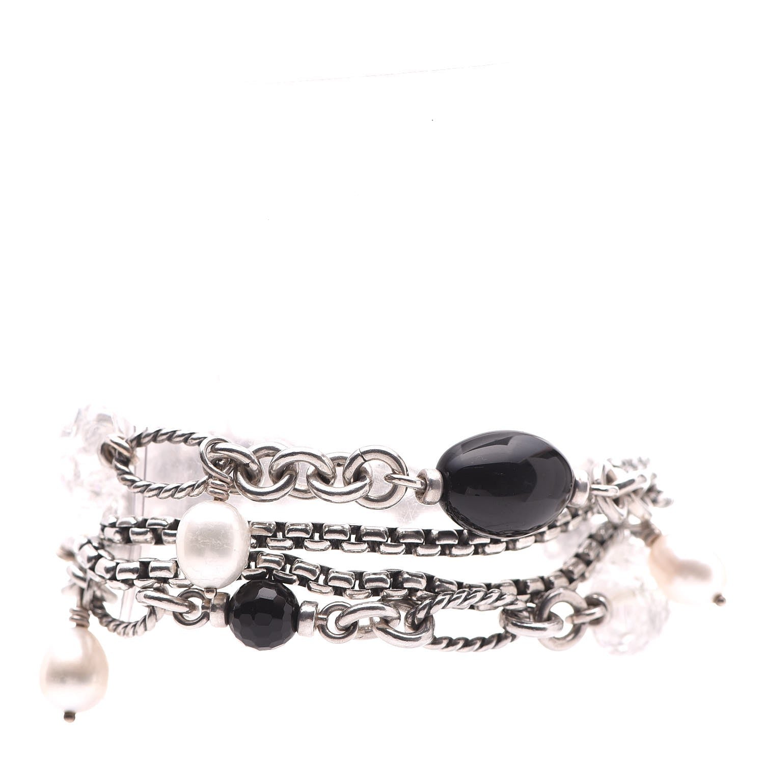 David Yurman Sterling Silver Pearl Onyx Quartz Multi Strand Bracelet 6 of 10